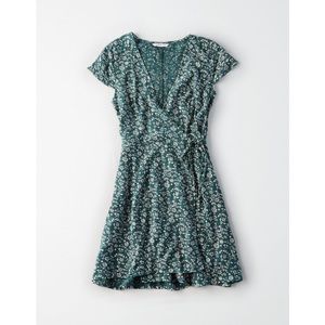 American Eagle Green Floral Wrap Dress